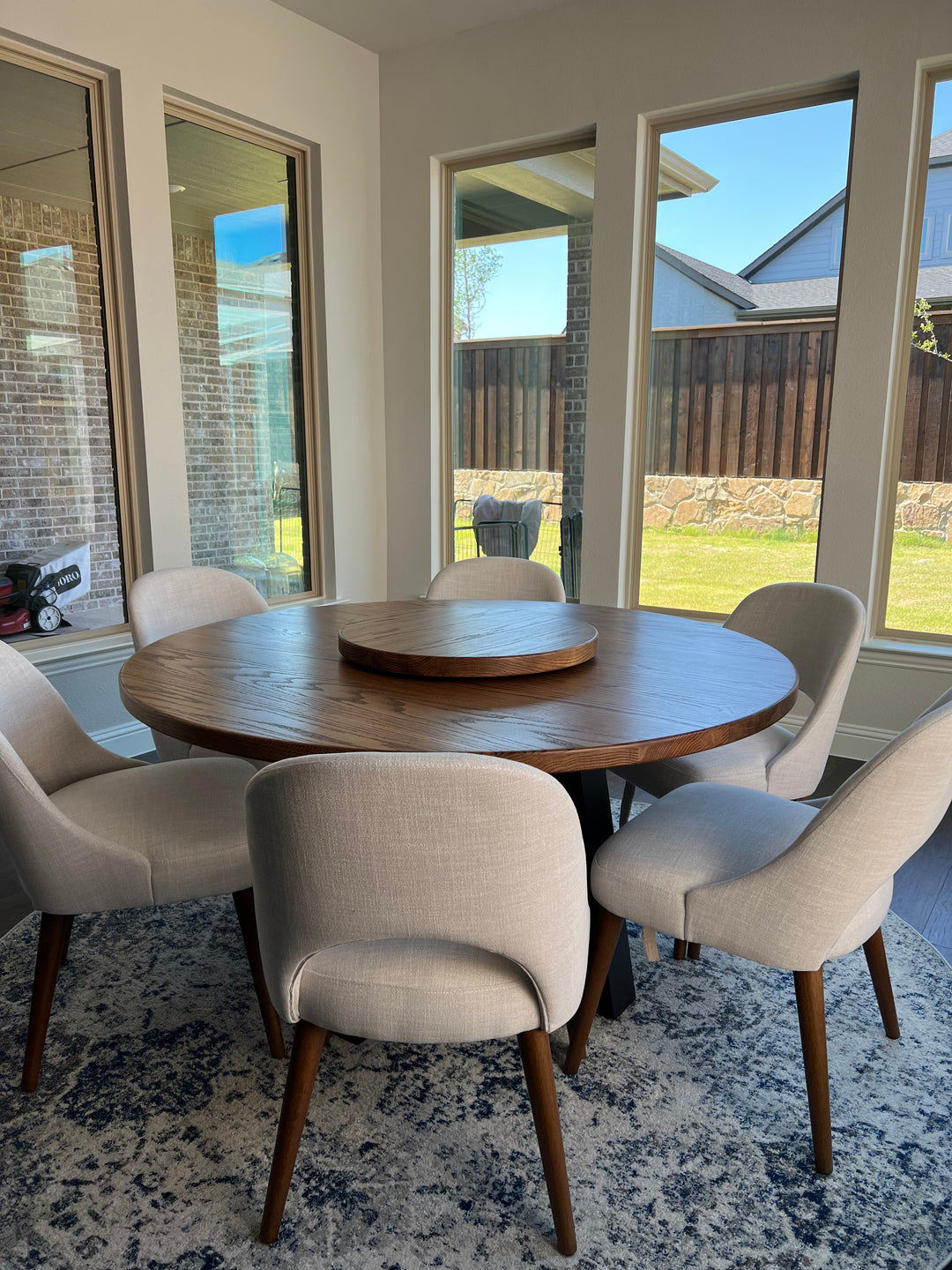 60in trapezoid round dining table - Red Oak in Provincial