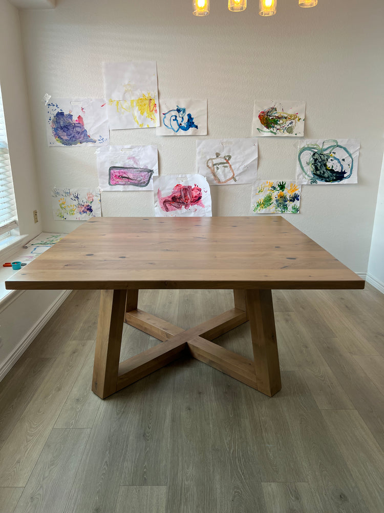 60inch trapezoid square dining table - knotty alder in teakwood