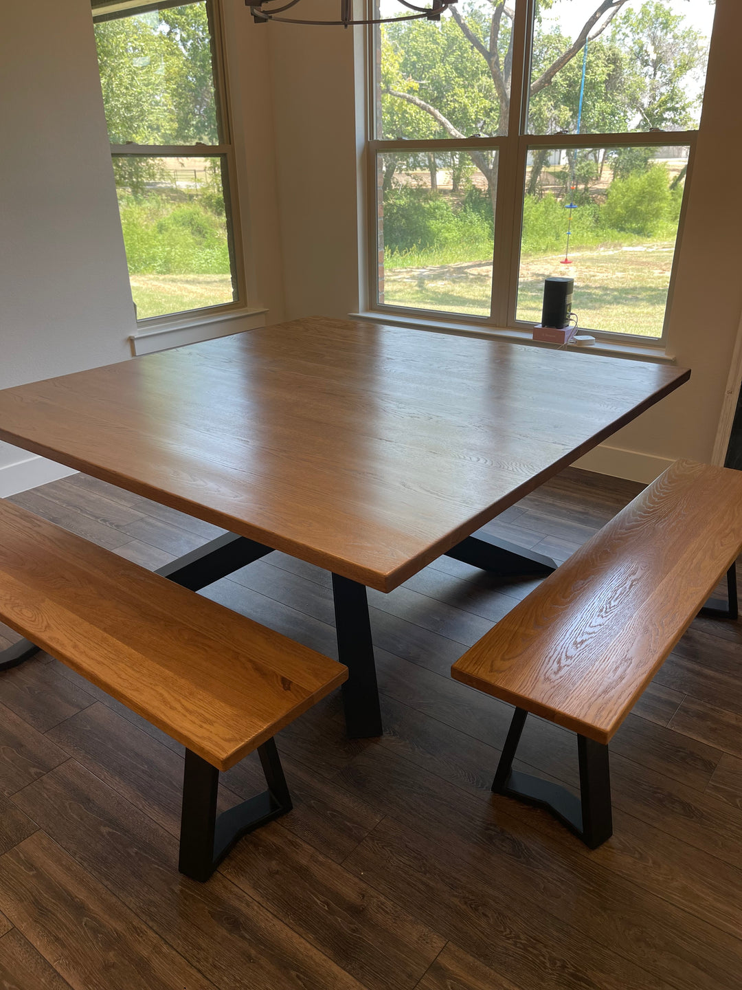 Modern Square Dining Table w/ Matching Benches - White Oak in Early American